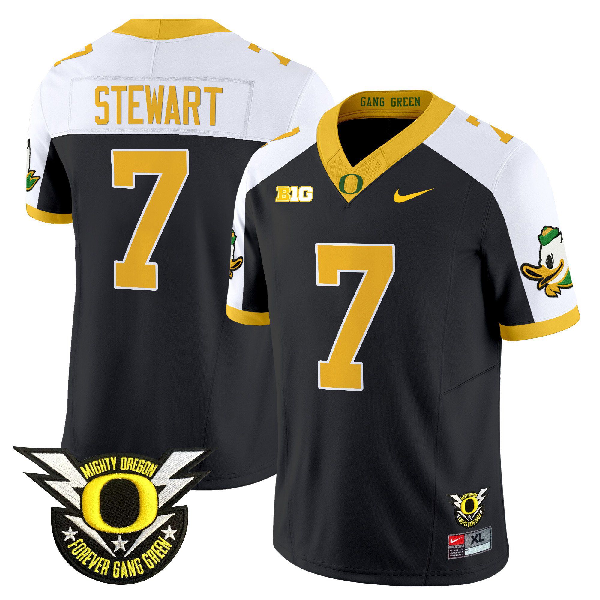 Men Oregon Ducks #7 Stewart Black 2024 Nike Forever Gang Green & BIG Patch Vapor Limited NCAA Jersey style 1